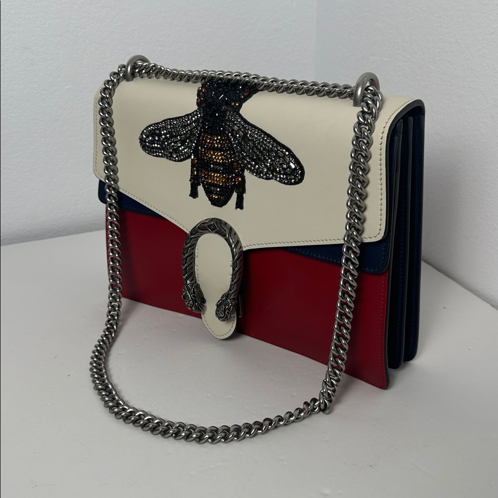 💯Authentic Gucci Dionysus Bee Embellished Leather Chain Shoulder Bag🍀 - Picture 4 of 17